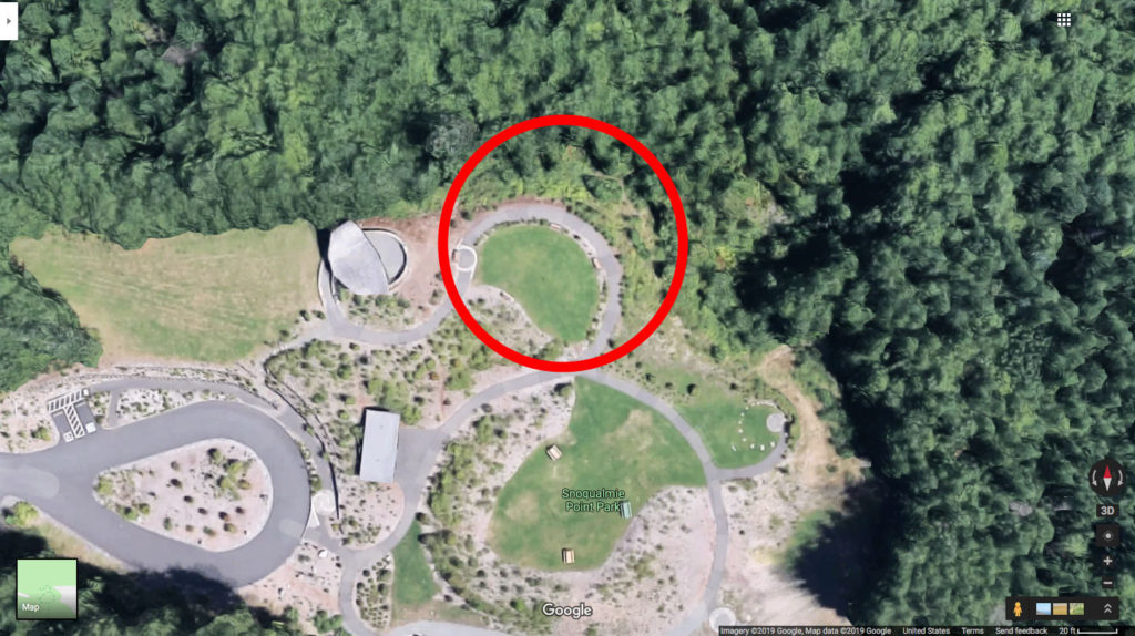 Aerial view of Snoqualmie Point Park from Google Maps
