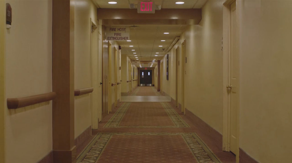 Empty hallway in Ruth Davenport's apartment building.