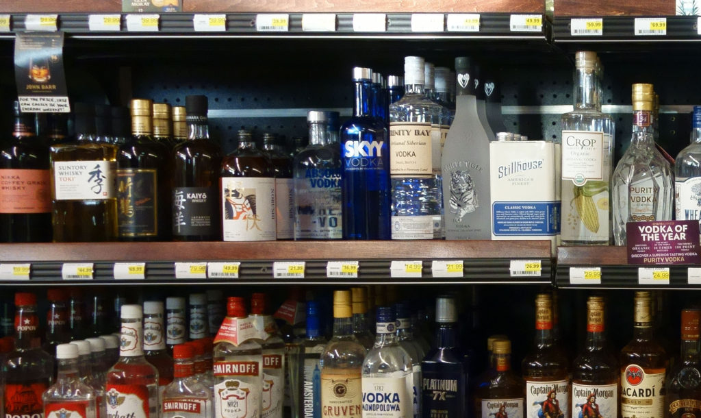 Liquor aisle at Handy Market