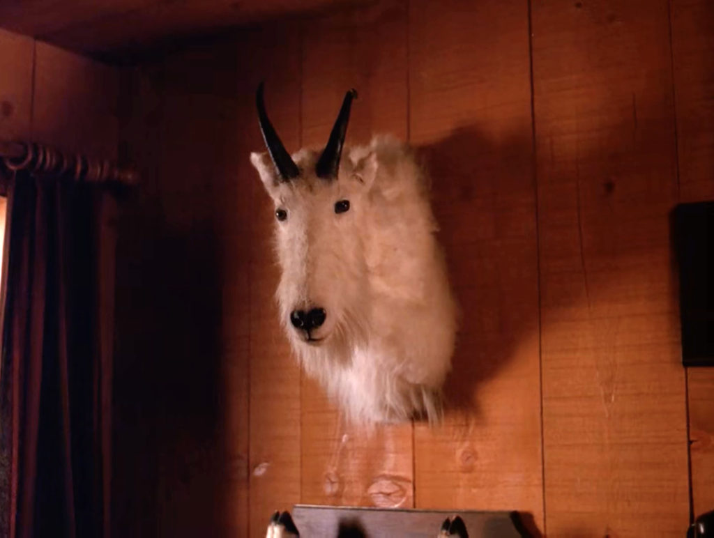 Wall-mounted animal at the Blue Pine Lodge in Episode 1004