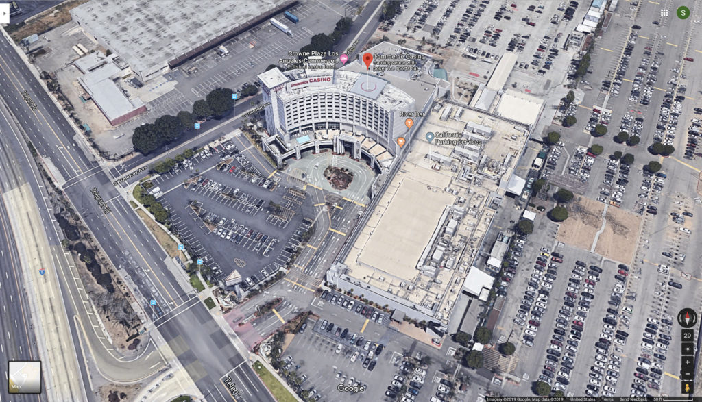 Aerial view of Commerce Casino from Google Maps