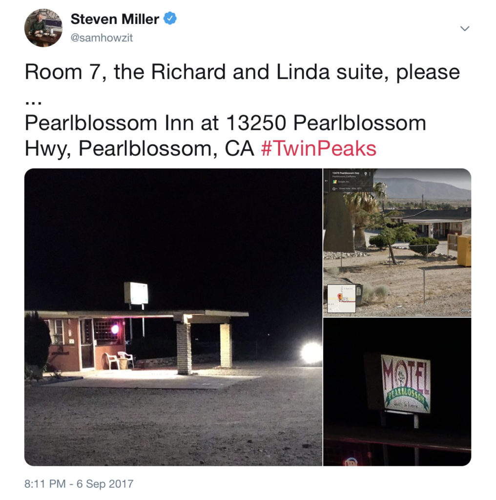 Tweet about Pearblossom Motel from Sept 6, 2017