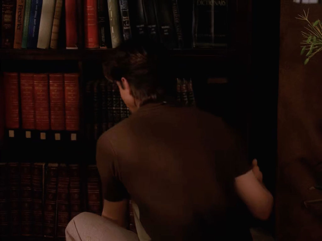 Harold at his bookshelf