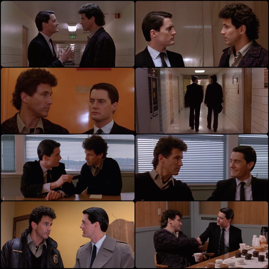Cooper and Truman in various scenes from the Twin Peaks pilot episode