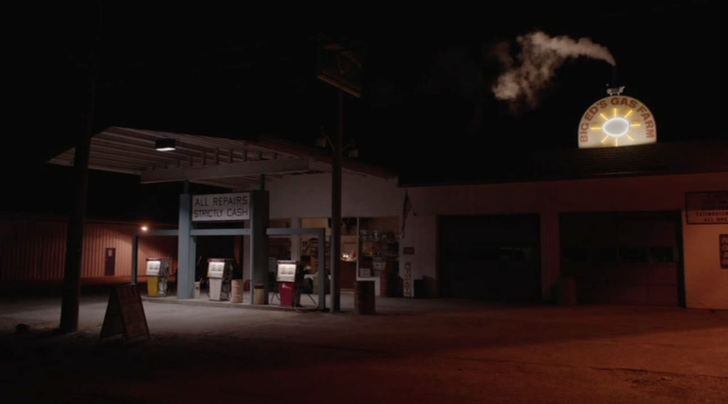 Big Ed's Gas Farm at night