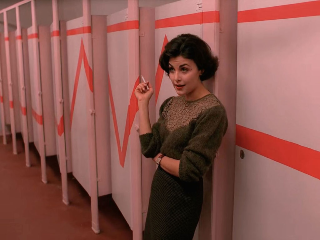 Audrey Horne smoking in the girl's room
