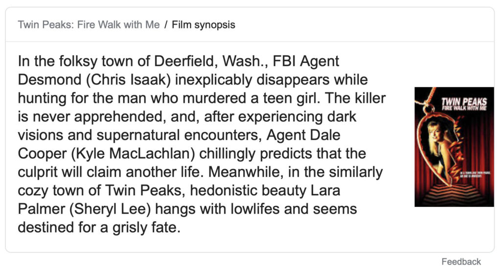 Twin Peaks Fire Walk With Me Synopsis