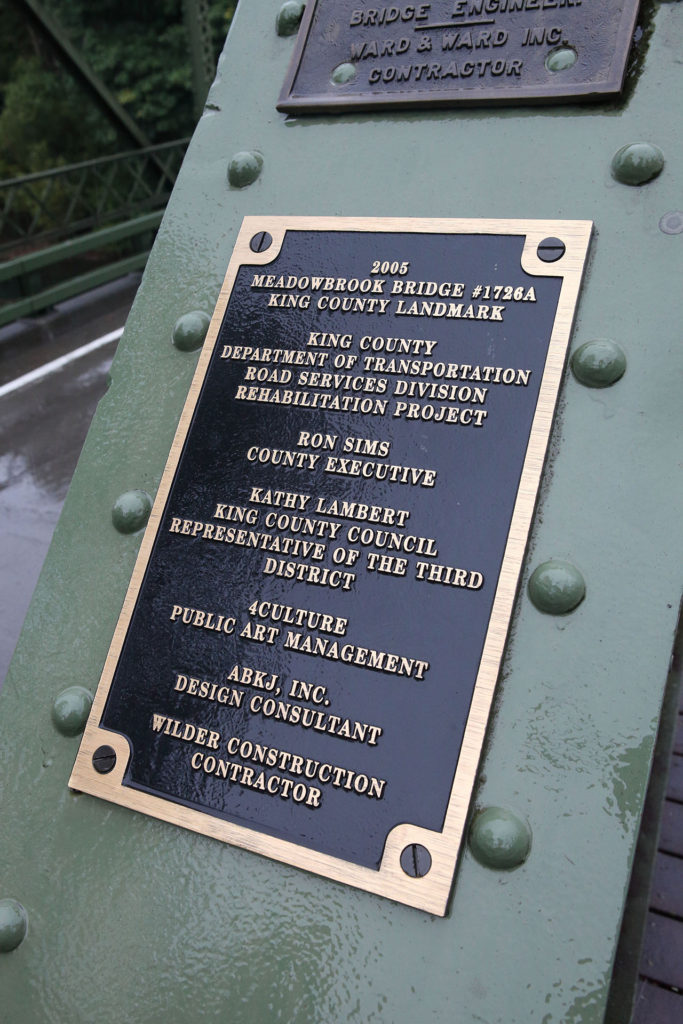 Meadowbrook Bridge dedication plaque
