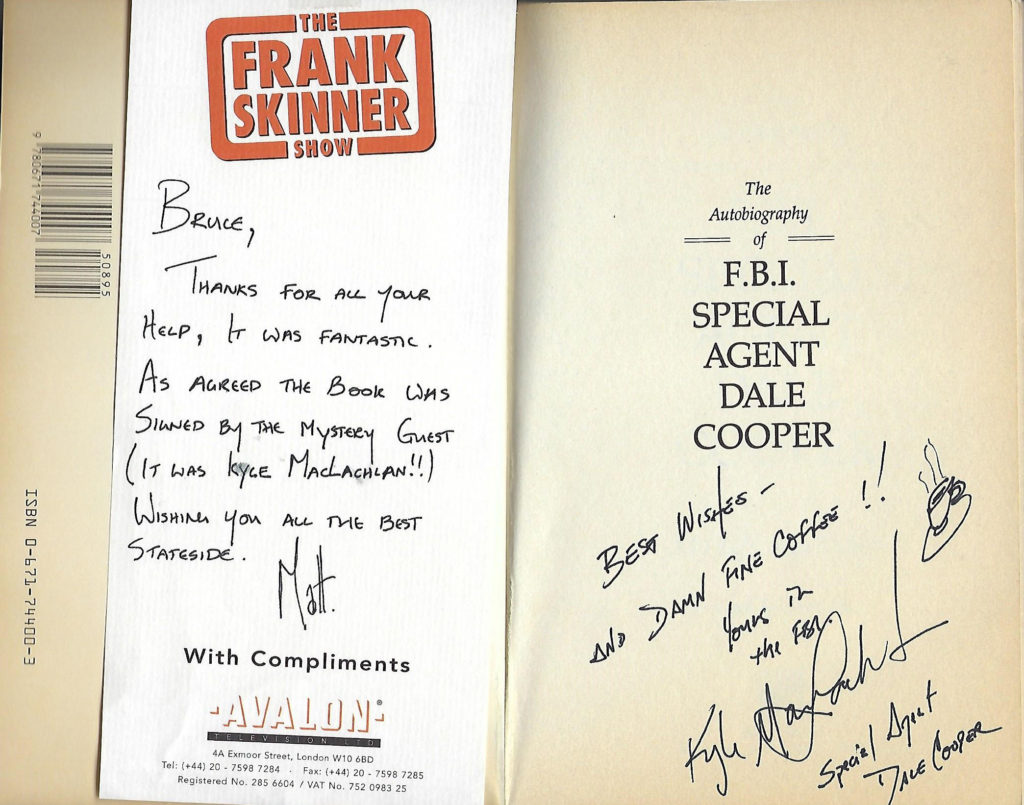 Kyle MacLachlan's autographed book from Bruce Phillips' private collection