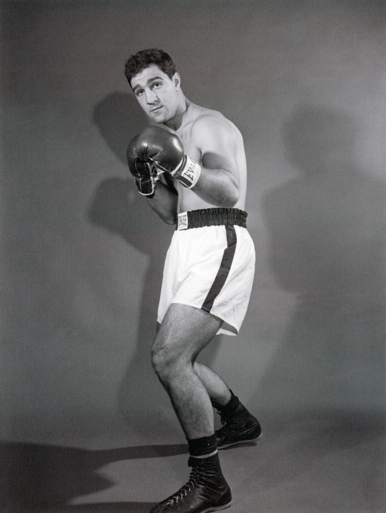 Rocky Marciano in a fighting pose.