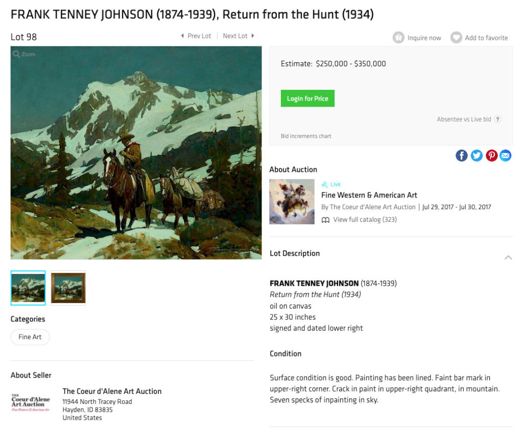Twin Peaks Prop - Bidsquare Frank Tenney Johnson