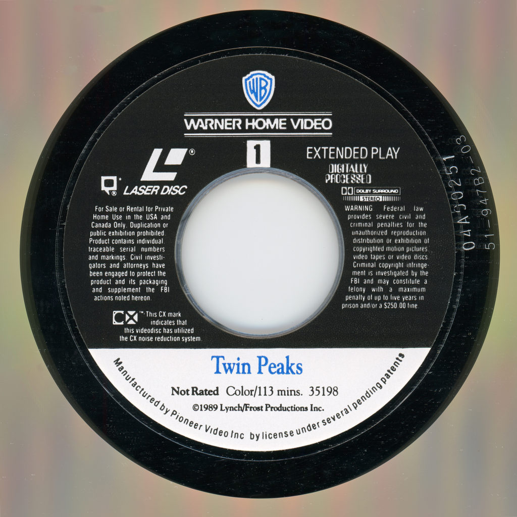 Twin Peaks Pilot Episode Laserdisc Label