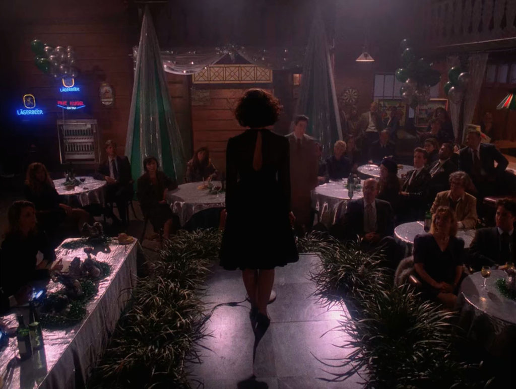 Audrey Horne speaking at Miss Twin Peaks Contest