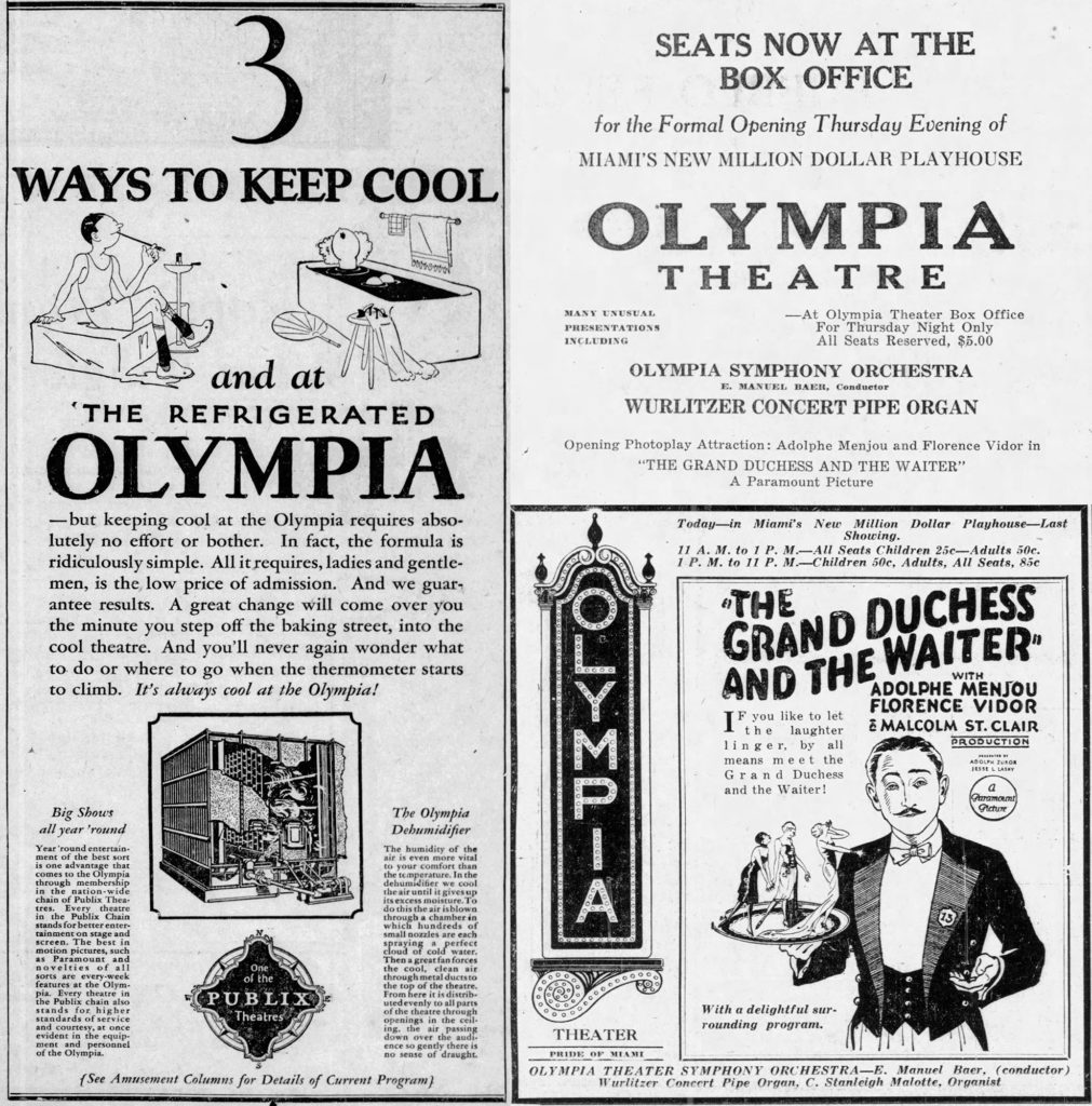 Advertisements for the Olympia Theatre