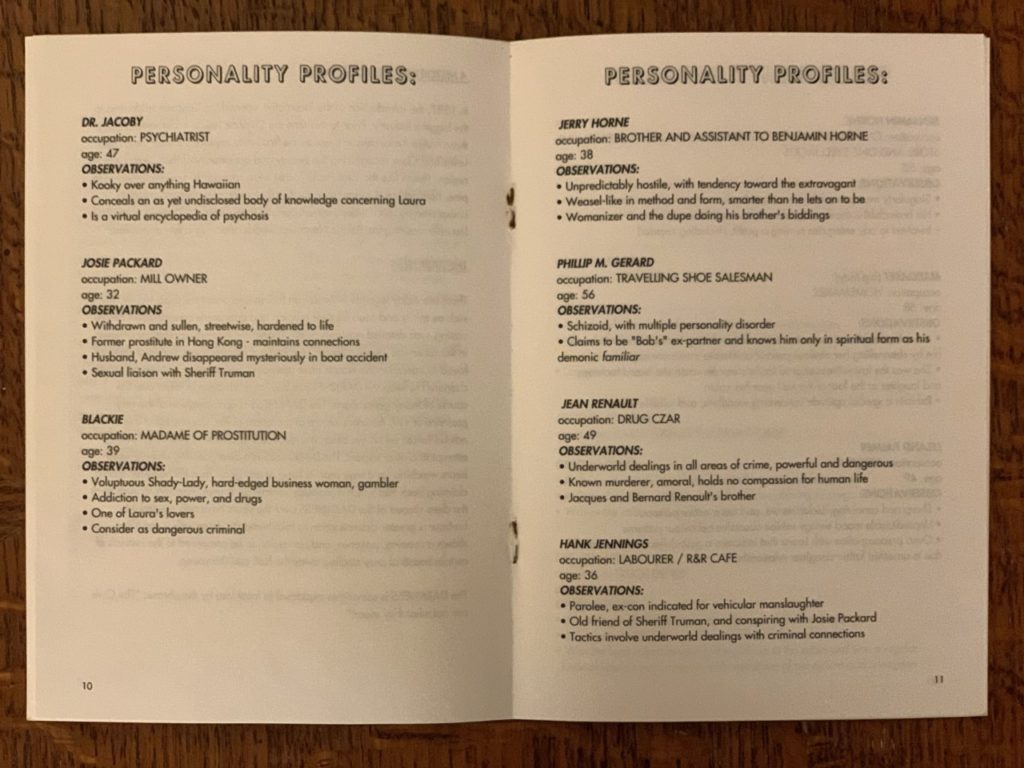 Personality Profiles from the Twin Peaks Murder Mystery Game